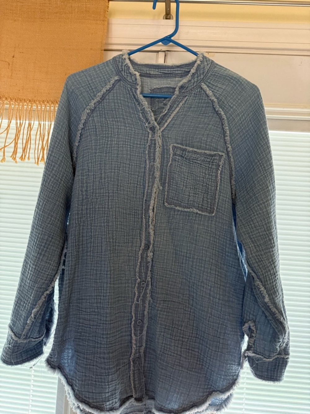 aerie Light Blue Textured Button-Front Shirt Jacket.